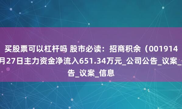 买股票可以杠杆吗 股市必读:招商积余(001914)5月27日主力资金净流入651.34万元_公司公告_议案_信息